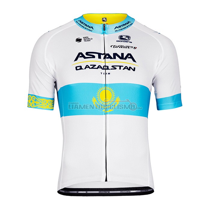 Abbigliamento Ciclismo Astana Manica Corta 2022 Bianco Blu